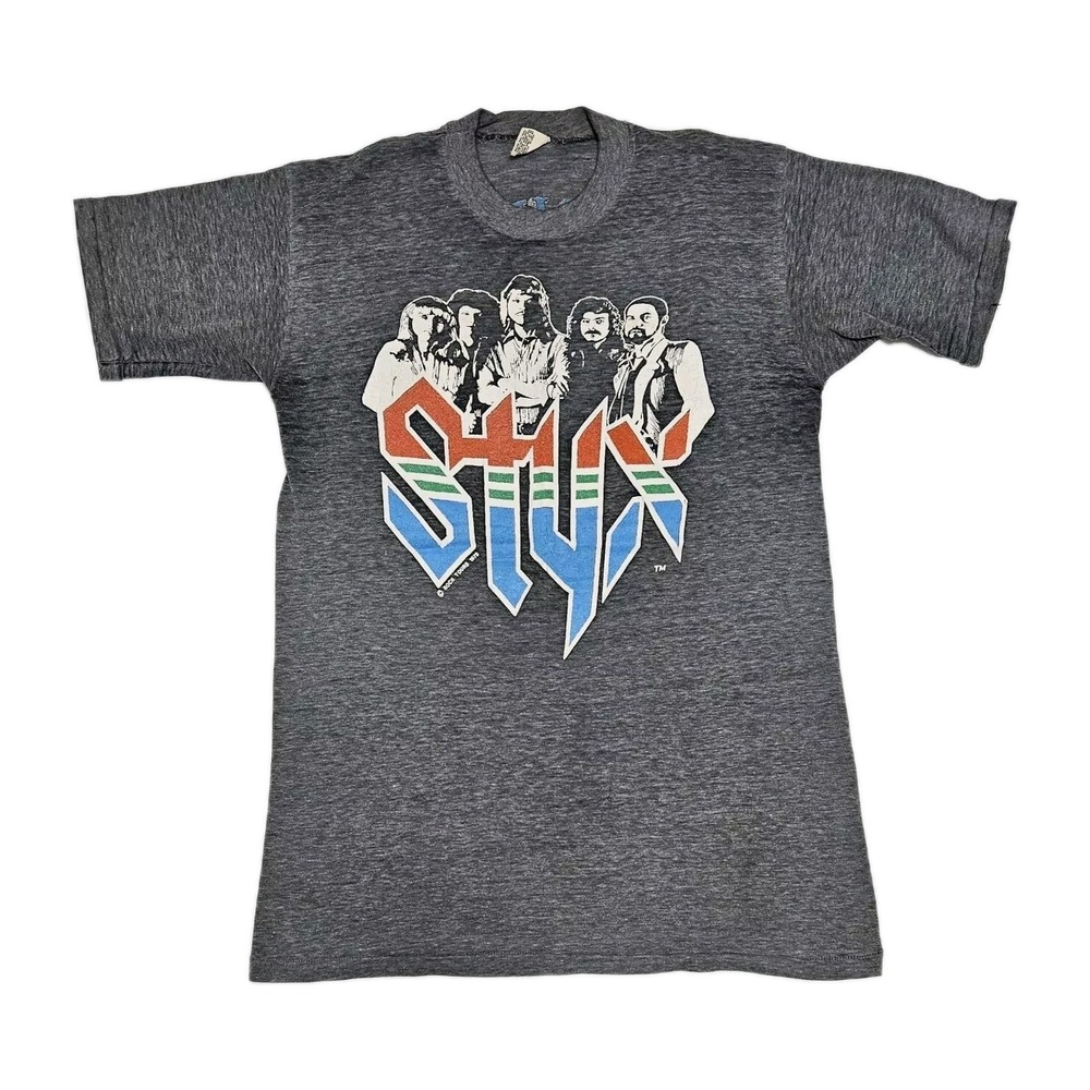 Styx Vintage Rock Band Tee Mens Small Grey 1978 1979 The Main Event Tour T-Shirt